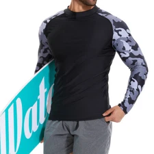 Mens Long Sleeve UPF 50+ Rash Guard Tee Shirt UV Sun Protection Workout Swimwear