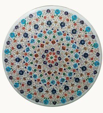 42 " Marmo Centro Divano Tavolo Top Pietre Semi Preziose Floreale Inserto