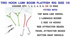 TWO HOOK LUMI BOOM FLATFISH RIG 1/0 FLOUNDER DAB PLAICE FLATTIE 2 HOOK FLAPPER
