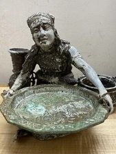 Vintage Metal Gypsy Lady Smoking ashtray Trinket Fortune Teller Card Holder Fun