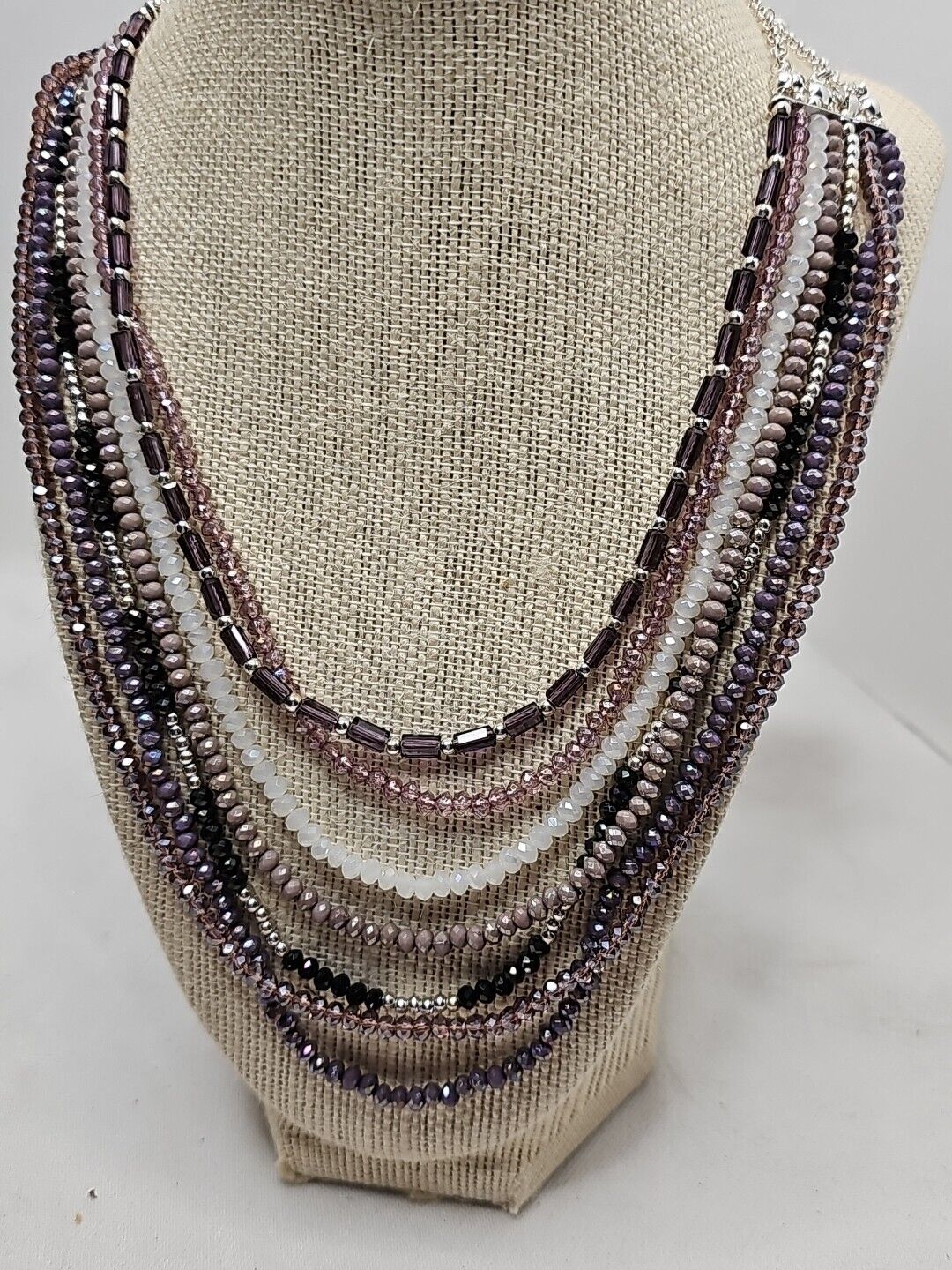 Vintage Purple Seven Strand Beaded Necklace Facet… - image 8