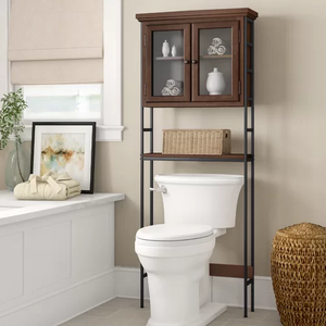 Over The Toilet Storage Cabinet Bathroom Wc Shelves Brown Doors Rustic Cupboard Ebay