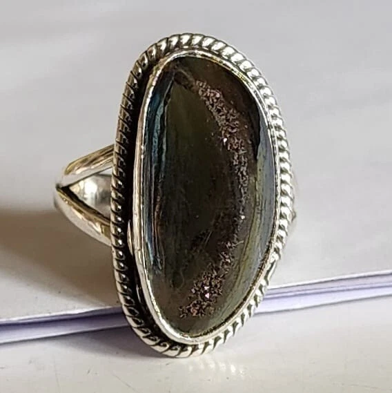 ANILLO DE JOYERÍA HECHO A MANO DE PLATA ESTERLINA SÓLIDA 925 PIEDRAS PRECIOSAS DRUZY DE TITANIO 3 A 12 Foto 2 de 4