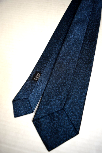 Neck Tie VTG 60s Blue Squiggly Vines Brocade Slim Tie 54.5" x 2.75" - Picture 5 of 6