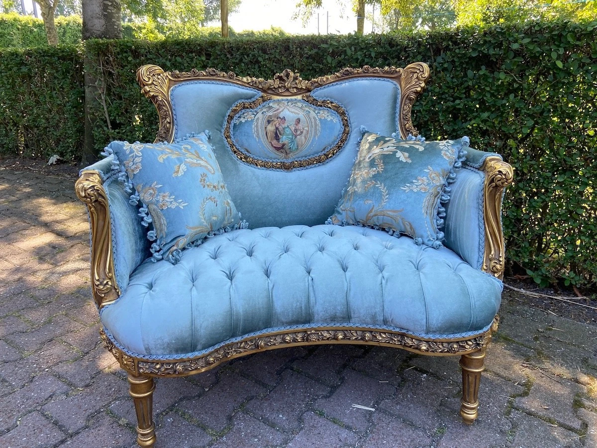 フレンチクラシック 1Pソファ｜廃盤モデル フレンチブルー Blue Antique Sofas & Chaises Antique 1920-1949 Time Period