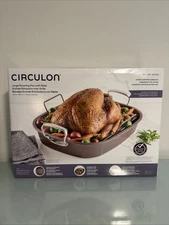 Circulon Large Roasting Pan Nonstick Oval Roaster with Rack 18” X 15” BRAND NEW