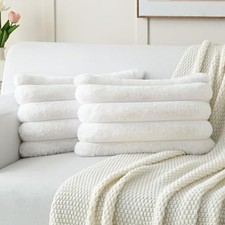 Faux Fur Throw Pillow Covers 12x20 Inch Set 20" x 12" Pack of 2 Cream White