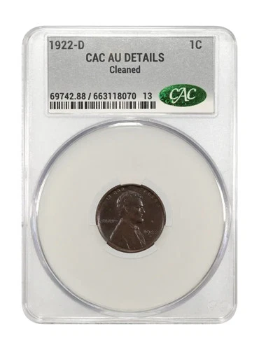 1922 D Small Cents Lincoln, Wheat Ears Reverse CACG AU Details BN CAC