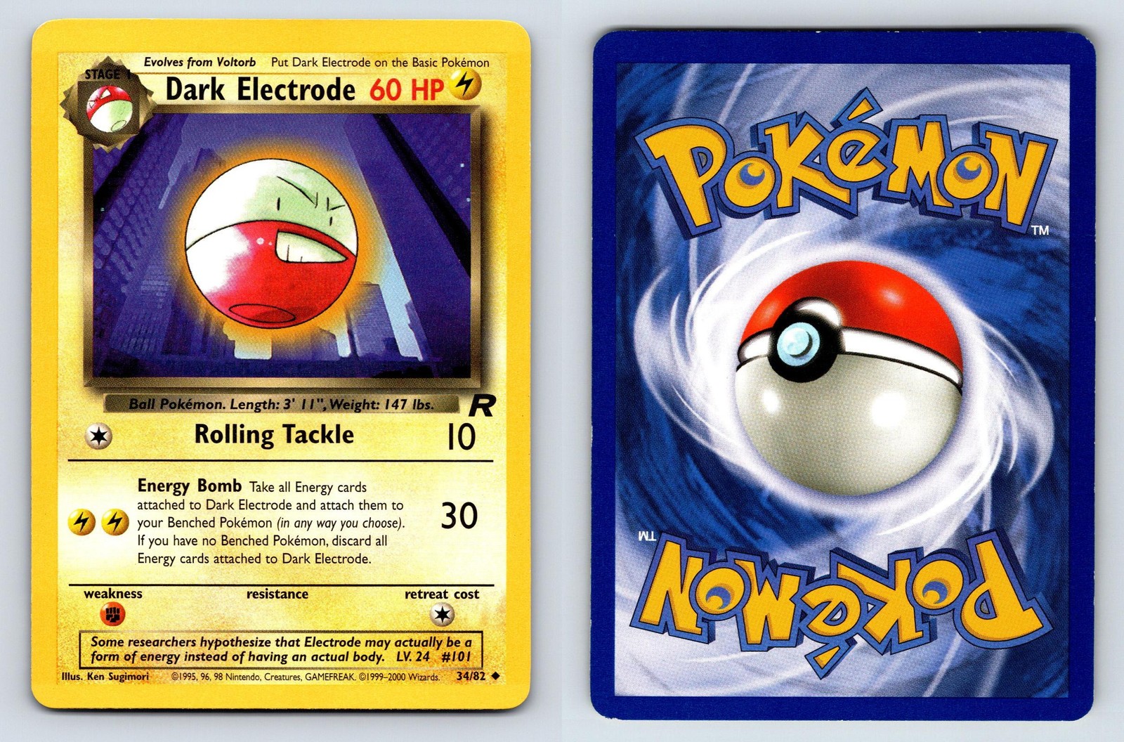2000 POKEMON TEAM ROCKET 34/82 DARK ELECTRODE UNLIMITED MODERATELY PLAYED
