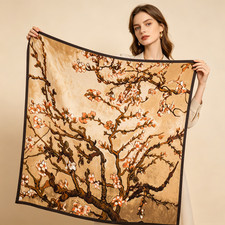 130 130cm blooming apricot blossom twill shawl square scarf and silk scarf 266