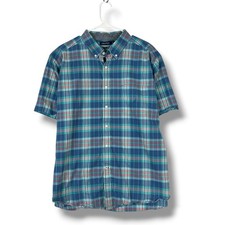 Nautica Button Up Shirt Mens 2XL XXL Plaid Short Sleeve Stretch Classic Fit