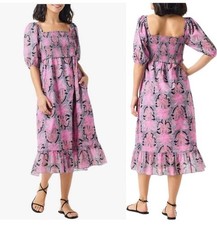 NIC + ZOE Petal Patch Floral Woven Square Neck Elbow Sleeve Ruffle Midi Dress