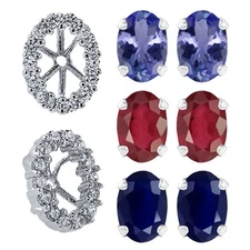 925 Sterling Silver Tanzanite Stud Earrings with Removable Jackets For Women