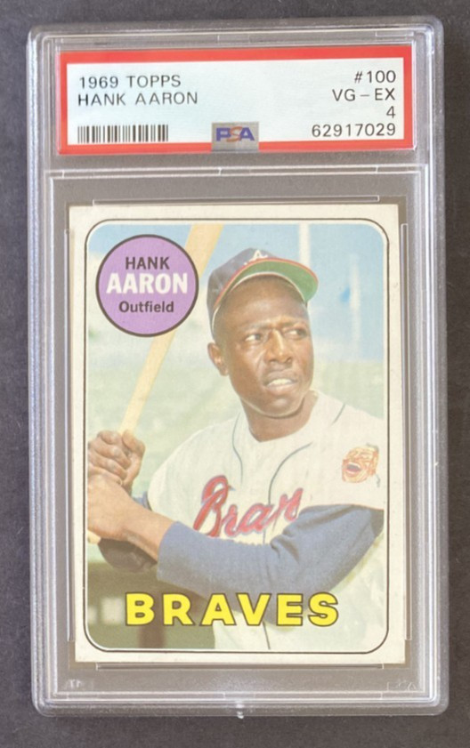 1969 Topps #100 Hank Aaron HOF Atlanta Braves PSA 4 view 1