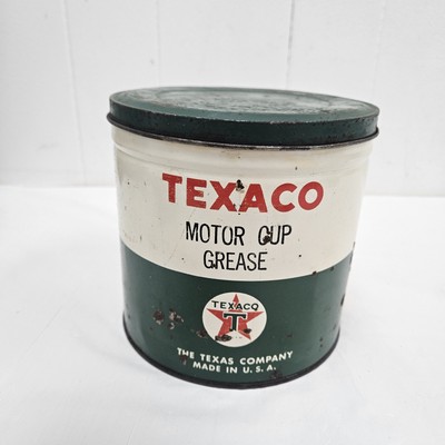VTG TEXACO INC. MOTOR CUP GREASE COLORFUL VINTAGE 5 POUND TIN GREAT DISPLAY ITEM