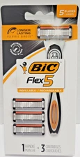 BIC Flex 5 Blade Refillable Razors, Men's, 5-Blade, 1 Handle and 3 Cartridges