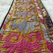 Vintage Uzbek Silk Suzani Corner Panel Hand Embroidery 24x22 Textile Boho