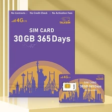 TalkSIM 30GB Data-Only SIM Card for USA – 1 Year of Reliable Mobile Data