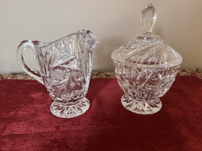 Vintage American Brilliant Eleanor Cut Crystal Creamer and Sugar Set