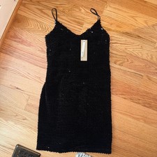 Do + Be Black Sequin Velvet Mini Dress Womens S  Strappy Party NWT 