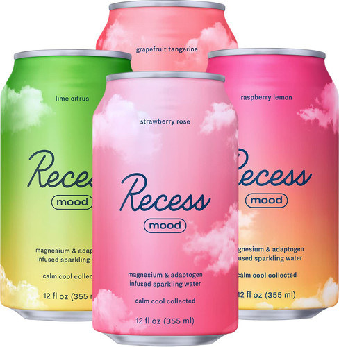 Recess Mood Magnesium & Adaptogen Drink, Relaxation Beverage, 12 ounce (Varie...