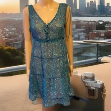 American Eagle Mini Dress Cover Up Sz4 Silky Sheer Floral Boho Double VNeck Sexy