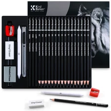 24 PCS Professional Sketch Pencil Set 5H-14B with Erasers Sharpener Knife