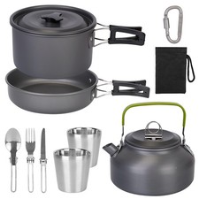 12Pcs Camping Cookware Set Stove Aluminum Pot Pans Kit f/ Hiking Picnic w/ Cup