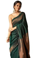 Women's Kanjivaram Soft Cotton Linen Silk Saree With Blouse Piece