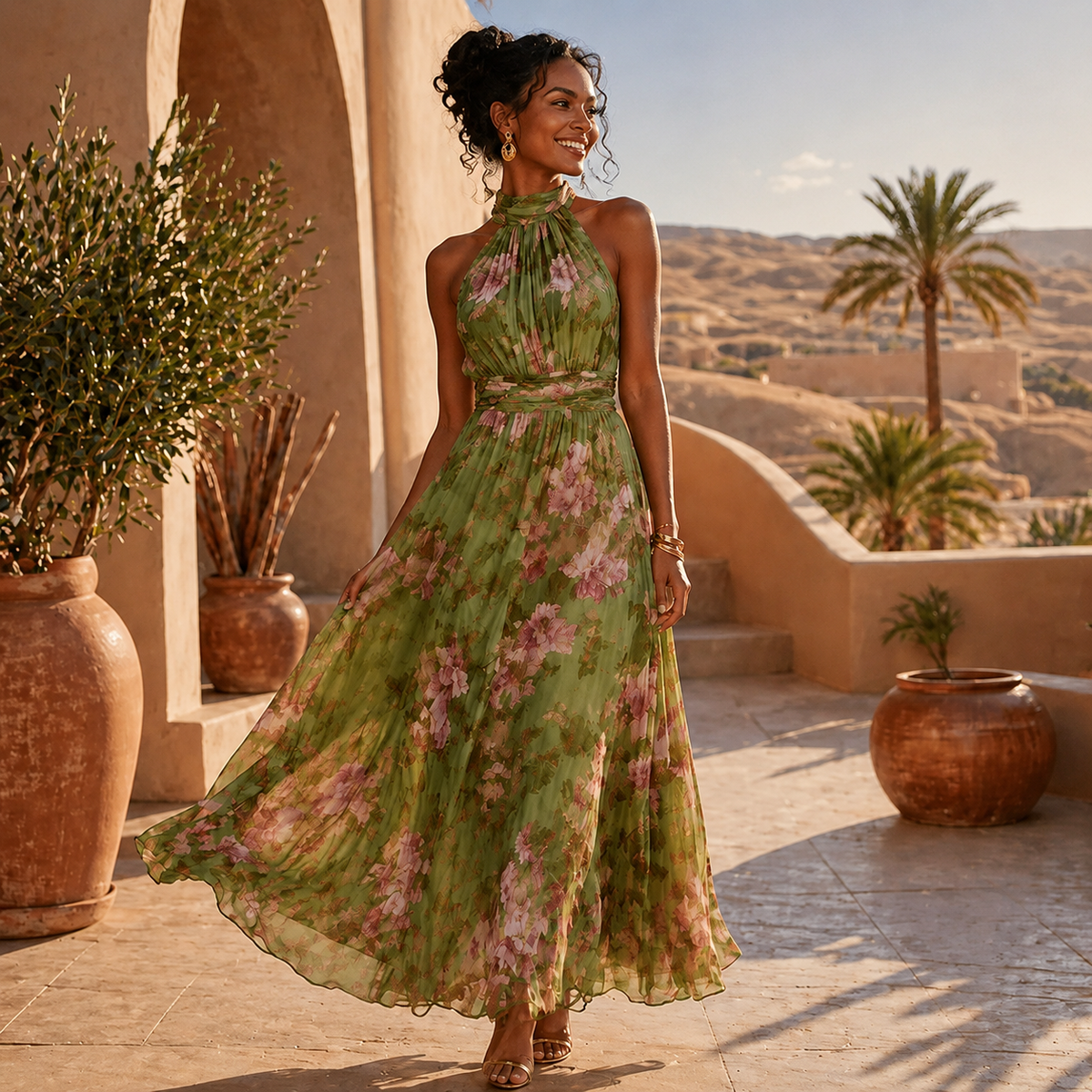 maxi green floral dress Embroidered With Sheer Flutter Sleeves In Sage Multi 100% lenzing ecovero Sizing/Fit Floral Vibing Green Maxi Dress