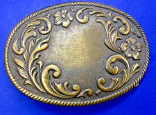 Western Flower Swirl Ornate USA Made Brass Tone Cowboy Cowgirl Oval Belt Buckle