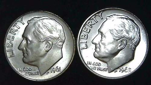 1961 1962-P  10C Roosevelt Dime (2  Coins) BU 90% Silver 26ctt0106-2