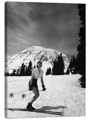 Leinwandbild Skifahrerin im Schnee, Mount-Rainier-... - Vintage Ski Collection
