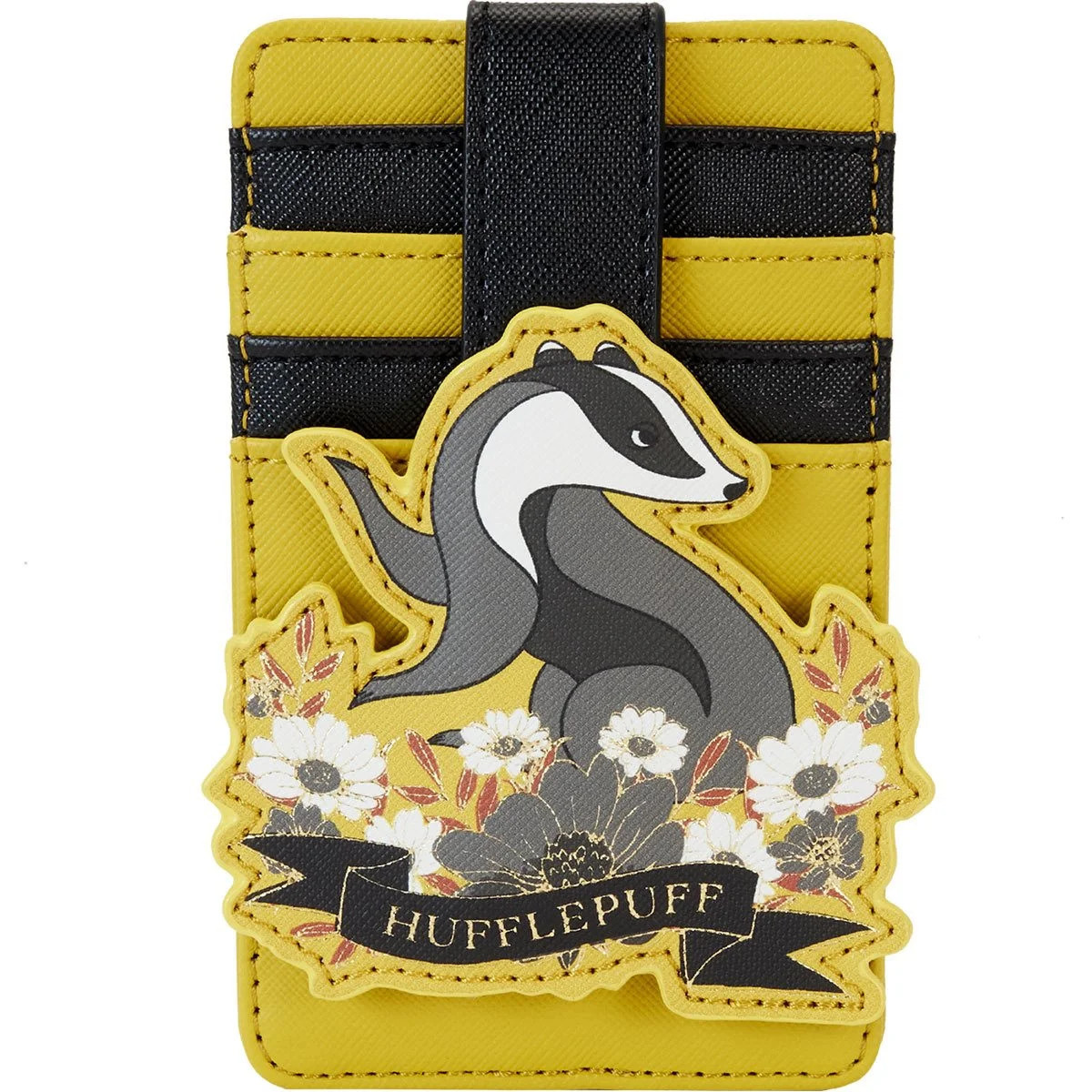 Porte-cartes Harry Potter Hufflepuff Loungefly en simili cuir jaune et noir avec 4 fentes