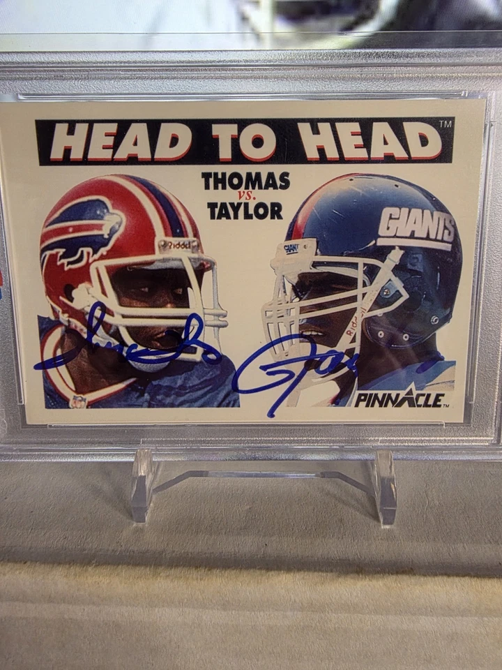 Thurman Thomas Lawrence Taylor 1991 Pinnacle Head To Head Dual Auto Card PSA/DNA - Image 4 of 4