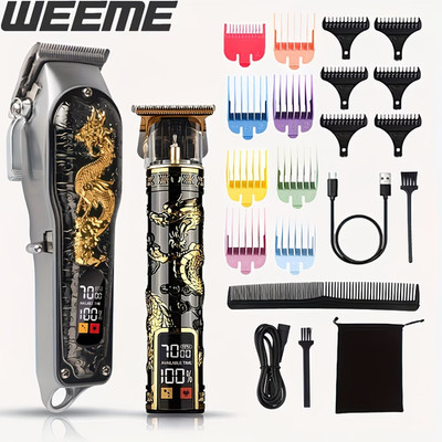T9 Cordless Hair Trimmer Beard Clipper Zero Gap Professional Barber Razor USB Re