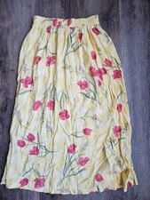 yellow vintage made in usa floral print maxi skirt spring summer women's medium