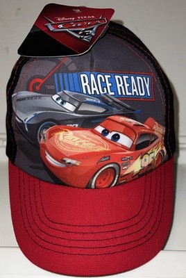 Disney Cars Red Black Baseball Cap Race Ready Lightning McQueen & Jackson Storm