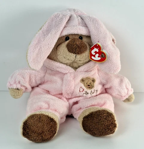 Ty PJ Bear Baby Ty Collection Pink Bunny Suit Plush Stuffed Animal Vintage 2005