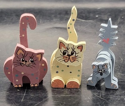 Vintage 1988 M&B Haley Miniature Wood Primative Cats Lot Of 3