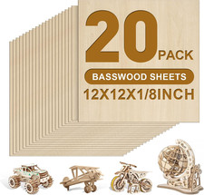 20 Pack Basswood Sheets 1/8X12X12 Inch 3Mm Basswood for Laser Cutting, Drawing