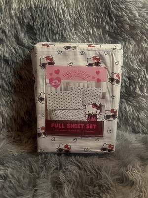 Hello Kitty Full Queen 100% Cotton 4 Pc Sheet Set Cool Sunglasses Hearts New