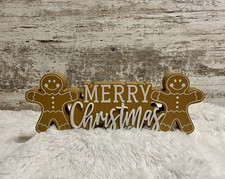Gingerbread Man Wooden Christmas Standing Sign Merry Christmas Decor NEW 11.25"