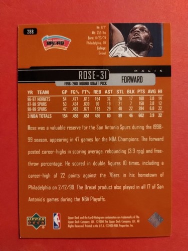 1999-00 Upper Deck - Malik Rose #288 - Picture 6 of 6