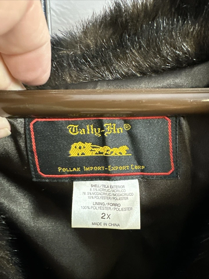 Vintage Dark Brown Full Length Faux Mink Fur Coat By Tally Ho Outerwear Size 2XL - Image 2 of 4