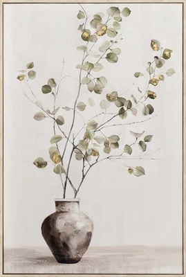Soft Golden Green 60x90 cm grüner Zweig mit Rahmen goldenen Akzenten Metallfolie - Bild 1 von 4
