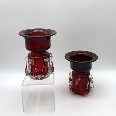 Red Ruby Crystal Polish Art Glass Candle Holders Jerzy Sluczan-Orkusz's