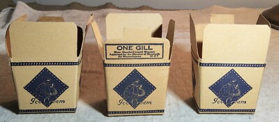 (3) VINTAGE UNUSED NEW OLD STOCK ONE GILL ICE CREAM PAPER CONTAINERS MASSACHUSET