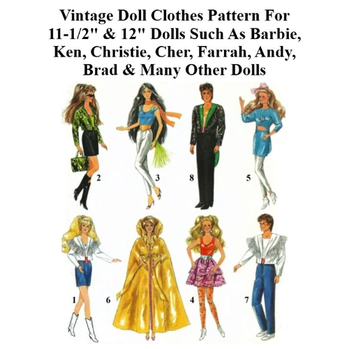 11-1/2" and 12" Doll Clothes Pattern Barbie, Brooke Shields & Ken Doll Clothes
