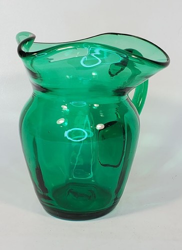 Pilgrim Glass Pitcher Green Hand Blown Glass 5 inches Tall - Picture 2 of 7